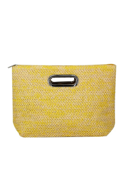 Raffia Metal Oval Handle Clutch
