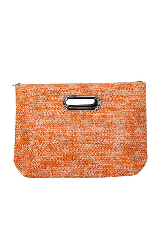 Raffia Metal Oval Handle Clutch