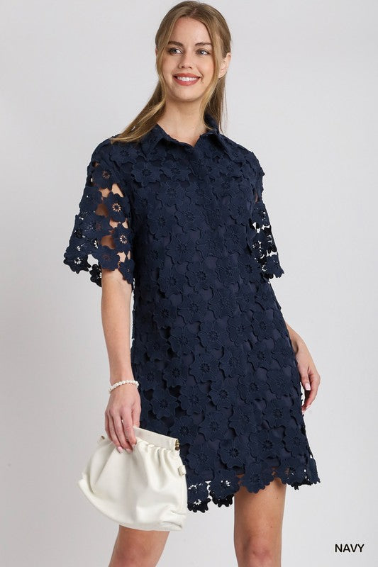 Floral Lace Button Down Shirt Dress