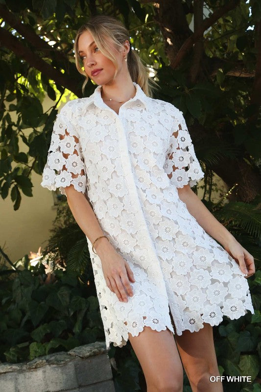 Floral Lace Button Down Shirt Dress