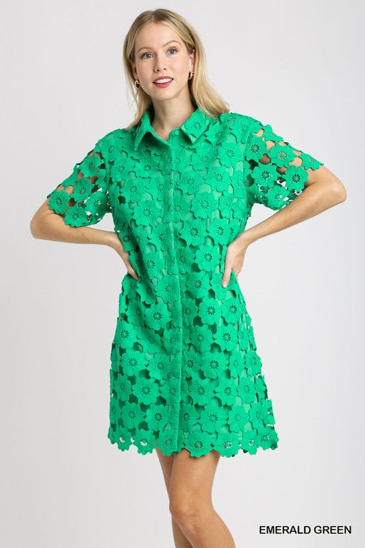 Floral Lace Button Down Shirt Dress