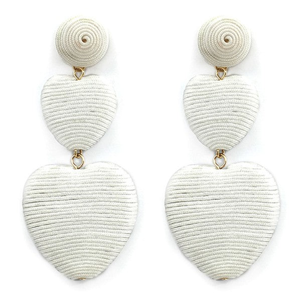 Thread Wrapped Double Heart Drop Earring