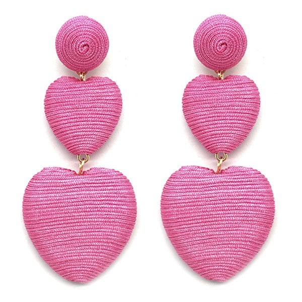 Thread Wrapped Double Heart Drop Earring