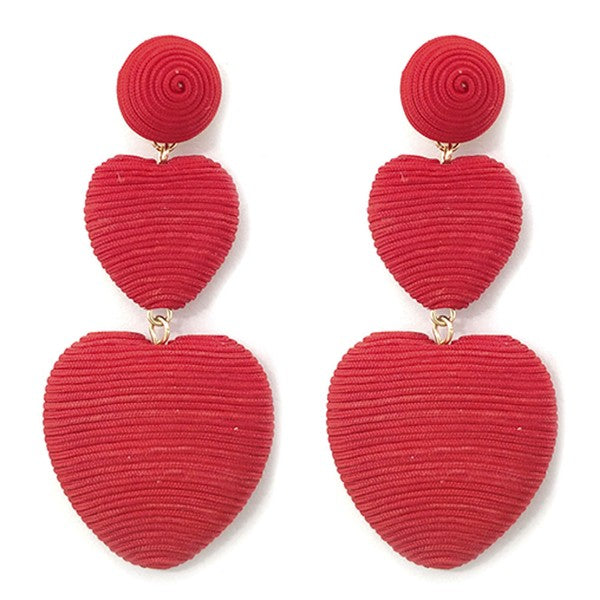Thread Wrapped Double Heart Drop Earring