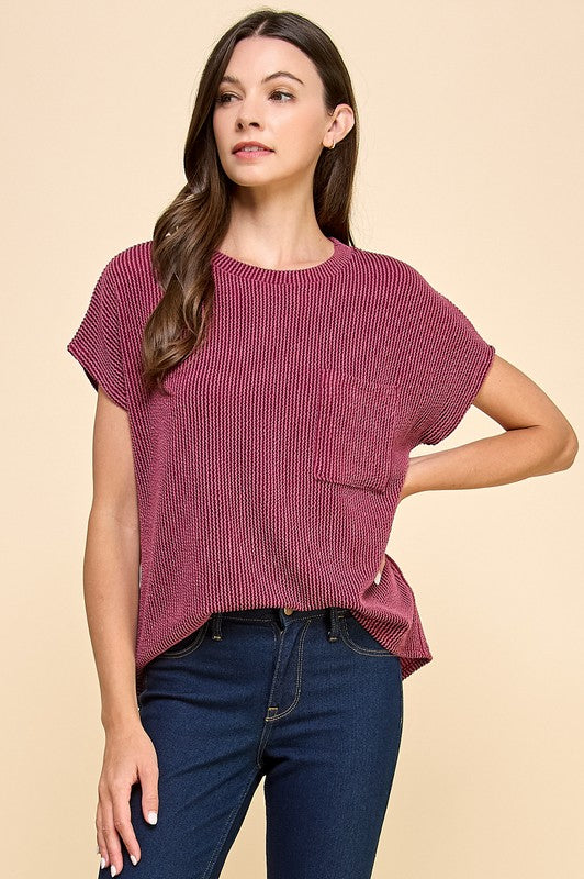Solid Ribbed Pocket Top