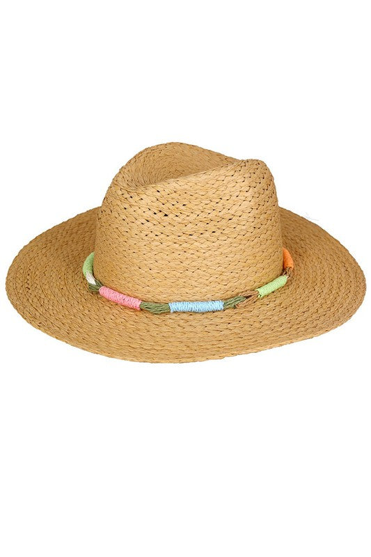 Multi Color Banded Straw Hat-Taupe