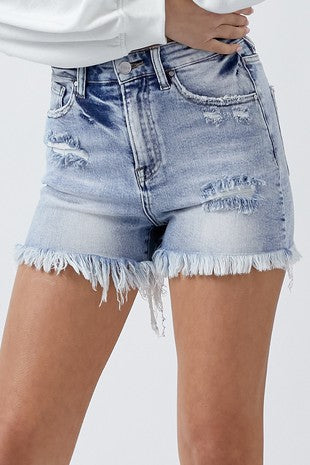 High Rise Acid Wash Shorts - Medium