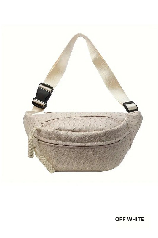 Woven Vegan Leather Crossbody Bum Bag-Off Wht