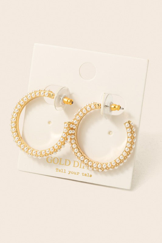 Pave Pearl Hoop Earring