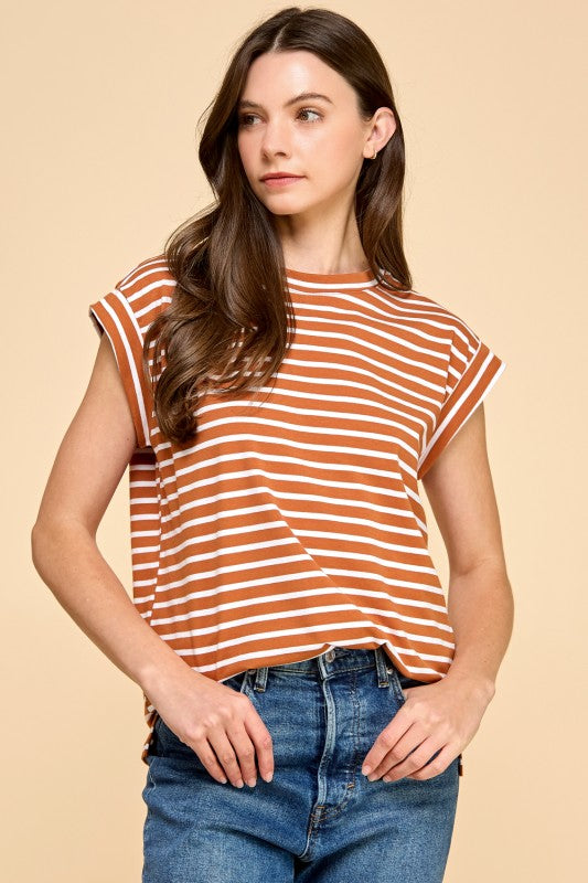 Striped Banded Cap Sleeve Top