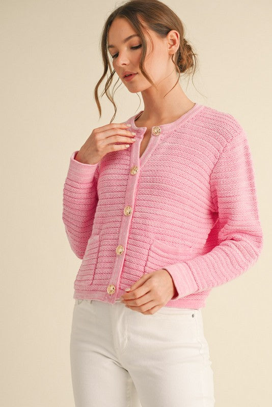Tonal Stripe Button Up Sweater Jacket