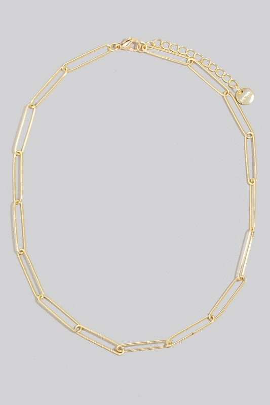 Oval Paperclip Chain Necklace-Gold