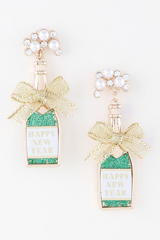 Happy New Year Bow Champagne Earring