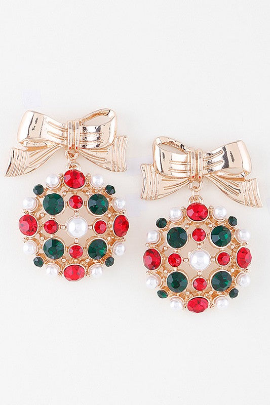 Jeweled Medallion Ribbon Drop Earring