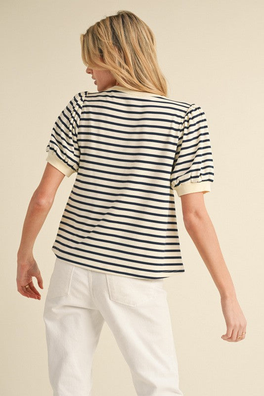 Striped Puff Short Banded Sleeve Top