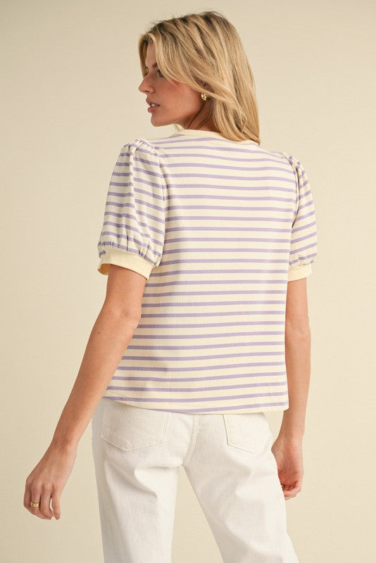 Striped Puff Short Banded Sleeve Top