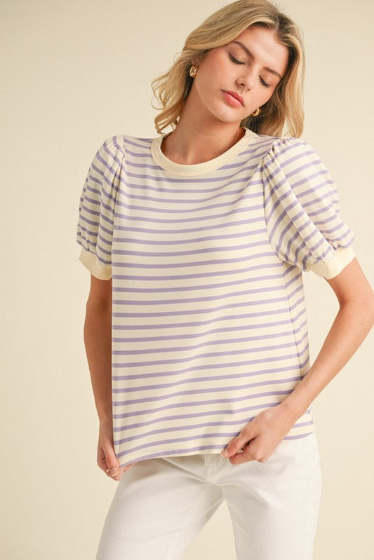 Striped Puff Short Banded Sleeve Top