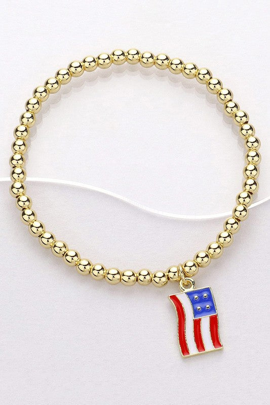 Patriotic Gold Ball Bead Charm Bracelet