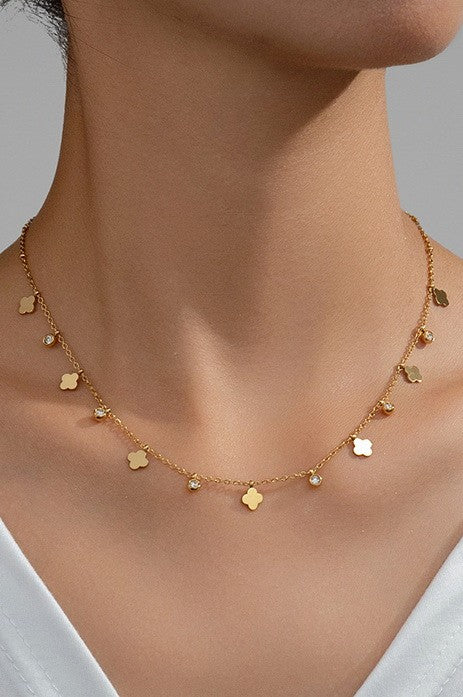 Mini Clover & Rhinestone Charm Necklace