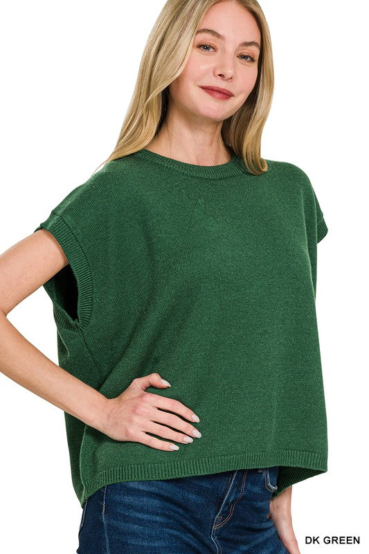 Solid Short Sleeve Oversized Sweater