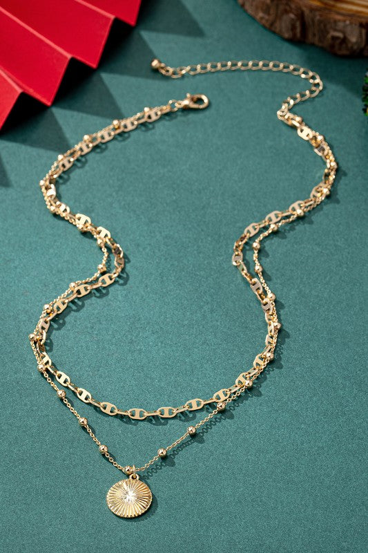 Layered Marina Chain & Sun Charm Necklace-Gold