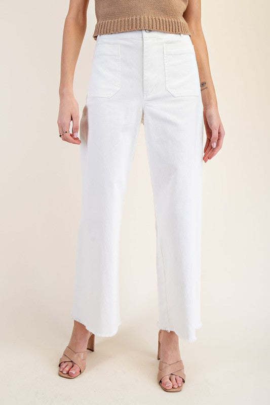 Straight Leg Raw Hem Front Pocket Pants