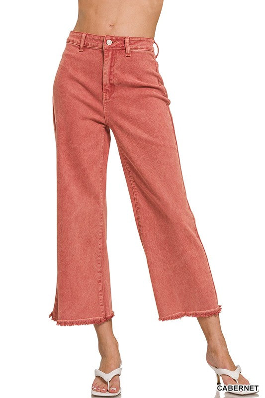 Acid Wash Wide Leg Fray Hem Denim