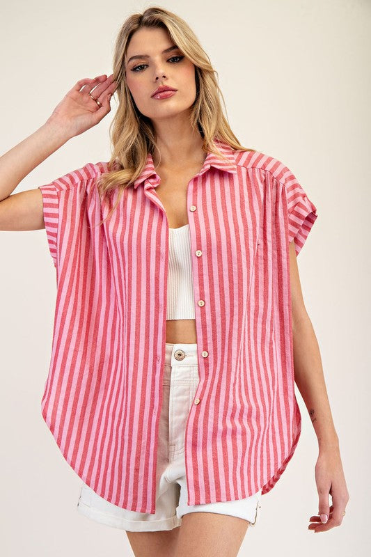 Colored Stripes Collared Button Down Top