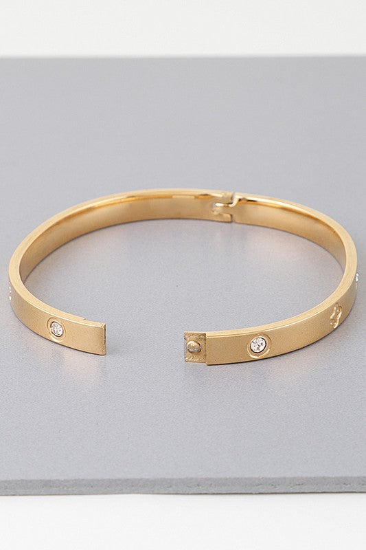 Sparkle Clover Cuff Hinge Bracelet-Gold
