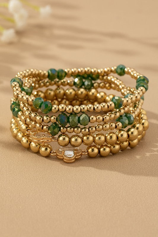 Glass Clover & Mixed Bead Bracelet Set