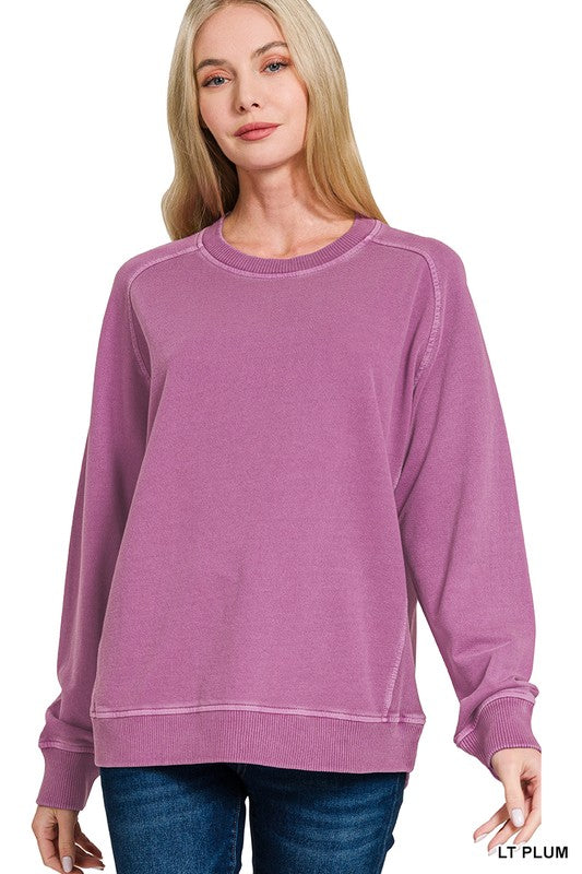 Solid Ribbed Inset Enzyme Washed Sweatshirt