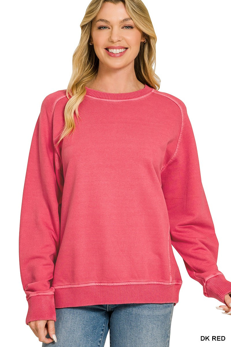 Solid Ribbed Inset Enzyme Washed Sweatshirt