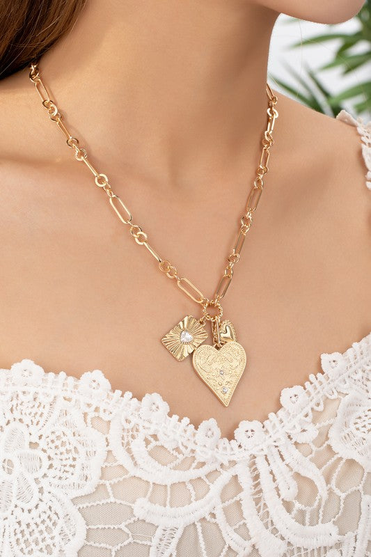 Triple Heart Cluster Charm Necklace