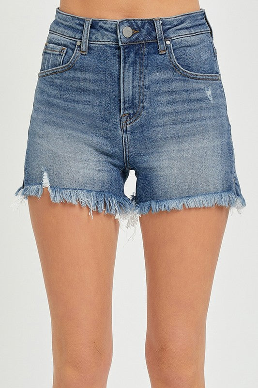 High Rise Slit Raw Edge Short - Medium