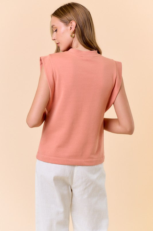 Solid Sleeveless Terry Crew Neck Top