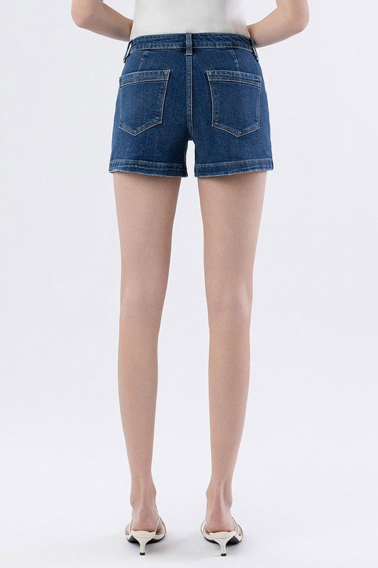 High Rise Trouser Hem Utility Short-Dark