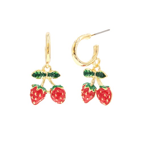 Strawberry Charm Post Hoop Earring-Red
