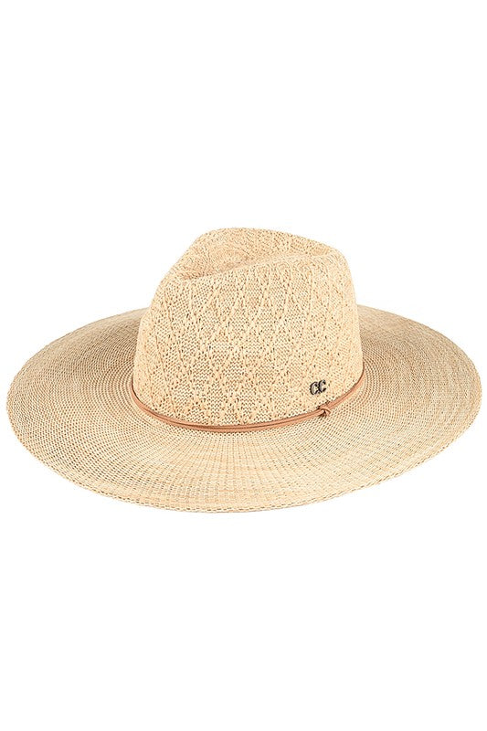 Packable Thin Banded Strap Panama Hat-Beige