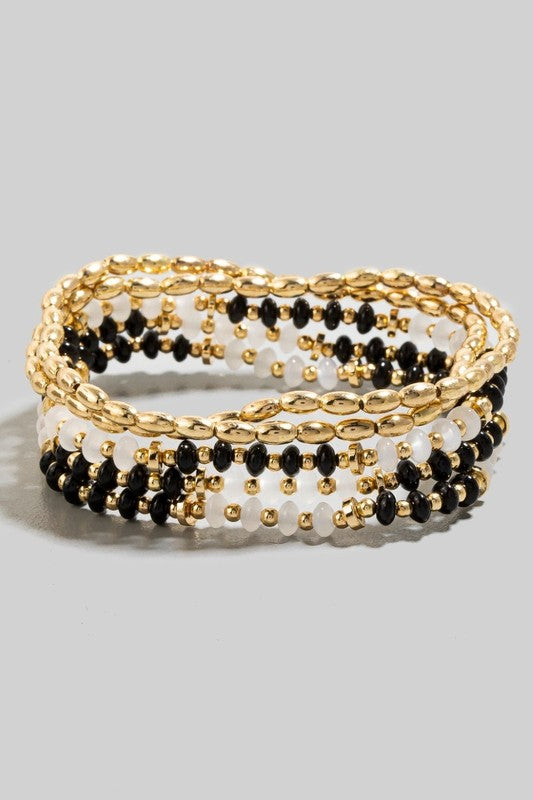 Glass & Tube Metal Beaded Bracelet Set