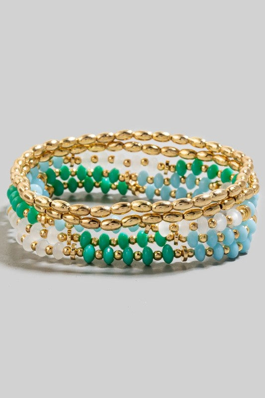 Glass & Tube Metal Beaded Bracelet Set