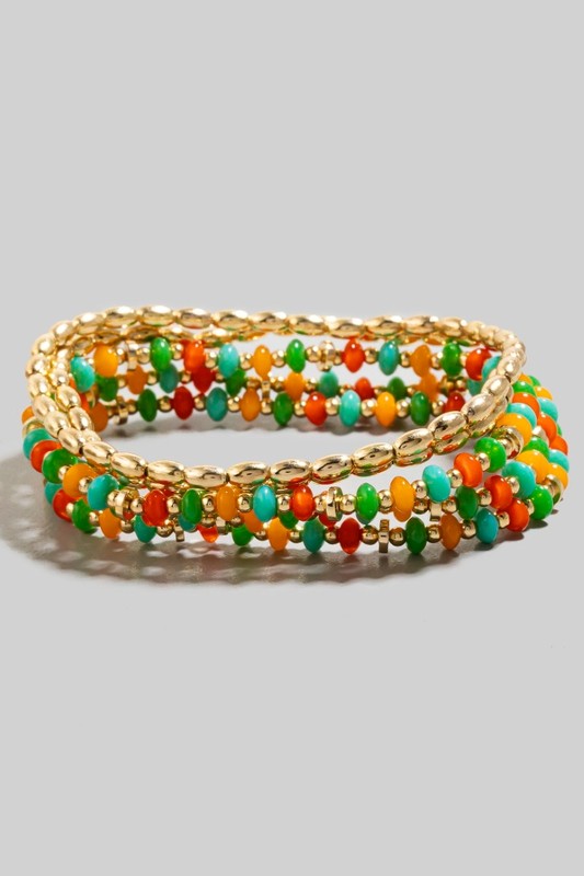 Glass & Tube Metal Beaded Bracelet Set