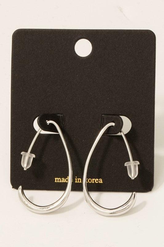 Thin Metal Teardrop Threader Hoop Earring
