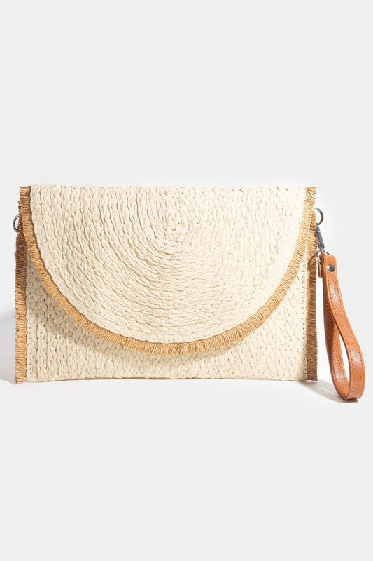 Straw Rounded Fray Edge Envelope Clutch