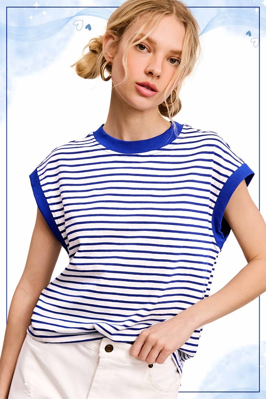 Nautical Striped Cap Sleeve Top