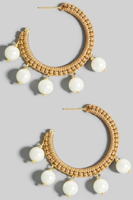 Braided Pearl Charm Hoop Earring