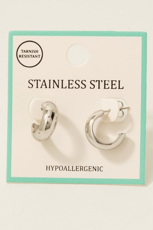 Stainless Steel Rounded Huggie Hoop Earring