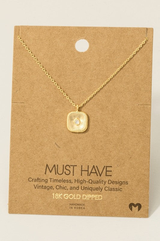 Square CZ Stud Charm Must Have Necklace