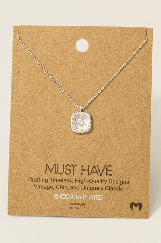 Square CZ Stud Charm Must Have Necklace