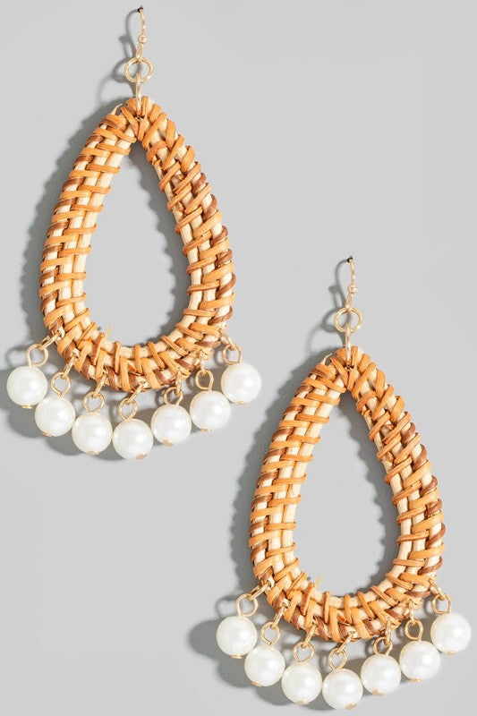 Rattan Pearl Charm Teardrop Earring