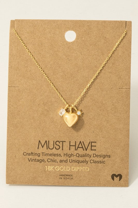 Puff Heart & CZ Charms Must Have Necklace